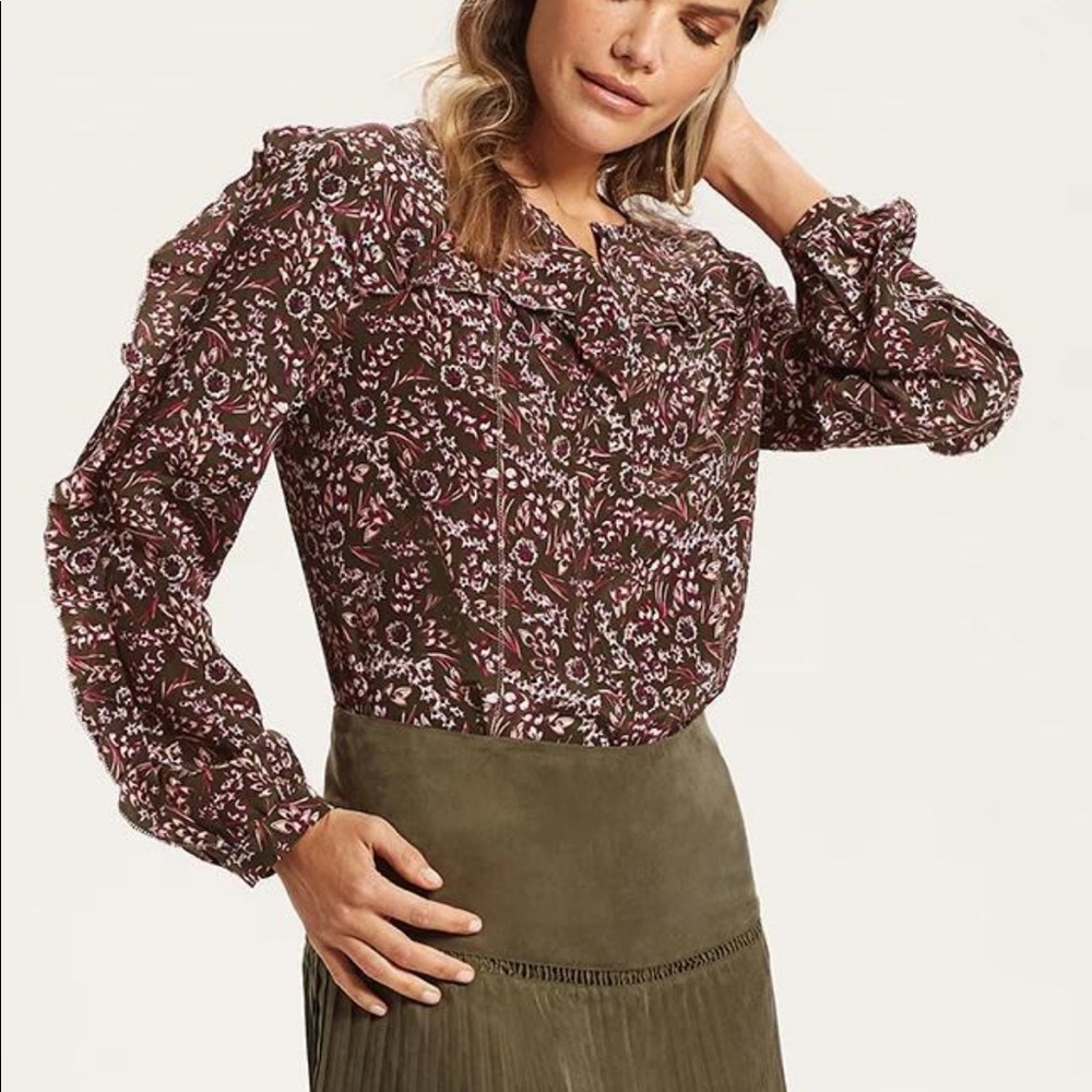 Marie Oliver Presley Ruffle  100% Silk Blouse